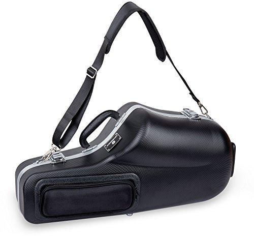 Crossrock ABS Holzblas-Hartschalen-Koffer für Altsaxophon, Abnehmbarer Schultergurt, Zubehörtasche, Verriegelungsriegel, Schwarz (CRA862ASBK)