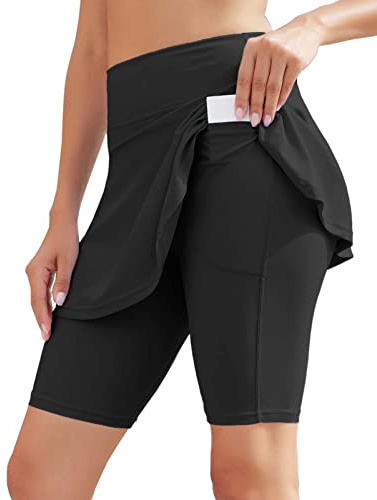 WOWENY Shorts y Bermudas Ropa de Baño bañadores Mujer Reductores Barrig Natacion Cintura Alta,con Pantalones, para Deportes Acuáticos 1-Negro L