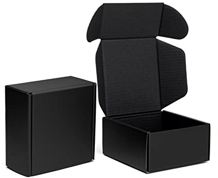 Mcfleet 10 x 10 x 5 cm svarta fraktlådor – korrugerad kartong brevlåda förpackning för små företag – Fliklåsning litteratur brevlådor platta fraktlådor tomma presentförpackningslådor tillbehör 24-pack