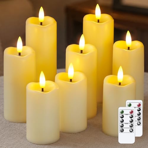 Mavandes Paquete de 8 velas LED parpadeantes sin llama con 2 mandos y temporizador, 5,3cm x 11cm 14cm 17cm Marfil Velas de plástico a pilas