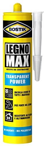 Bostik Legno Max Transparent innovativo adesivo per incollare il legno, senza poliuretani, extra forte e impermeabile, cartuccia 320g Trasparente