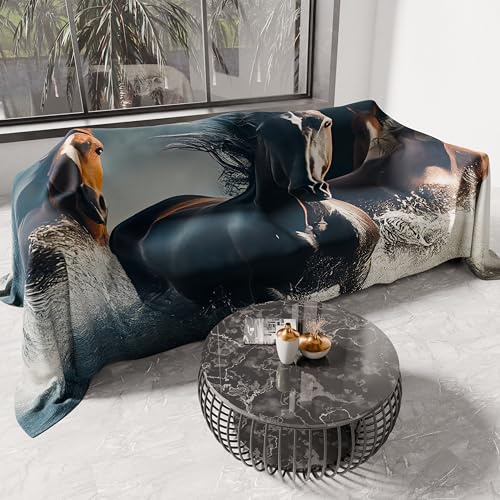 PETTI Artigiani Italiani - Telo Arredo Copridivano Copritutto in Microfibra 260x270 cm, Fantasia Cavalli | Multiuso per Divani, Copriletto e Copritavolo | Telo Protettivo Lavabile