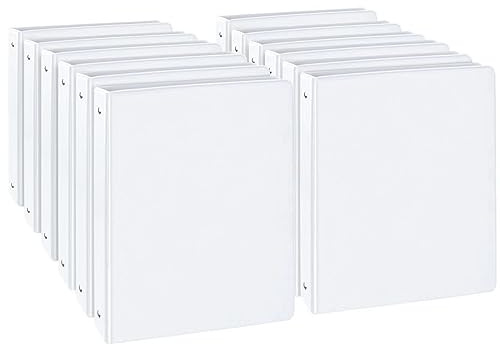 CIXILDTS 1-inch Round Ring Binder, Standard 3 Ring Binder Fit Letter Size Paper, Presentation View Binders, White,12-Pack