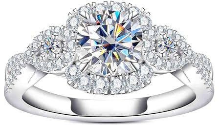 AimiIee Cushion Cut Halo Moissanite Rings 1.434cttw D Color VVS1 Clarity S925 Sterling Silver Promise Engagement Wedding Rings Christmas Gift for Women with Certificate Size 7