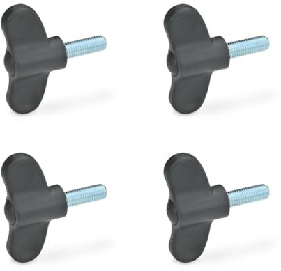 Ganter Normelemente Tornillo de mariposa GN 633-55-M8-40-DSG, 4 unidades, mango de mariposa, plástico negro, tornillo de acero M8x40