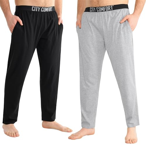 CityComfort Pantalon Pyjama Homme, Pantalons de Détente en Jersey avec Poches, Lot de 2 (2XL, Noir/Gris, Taille élastiquée)