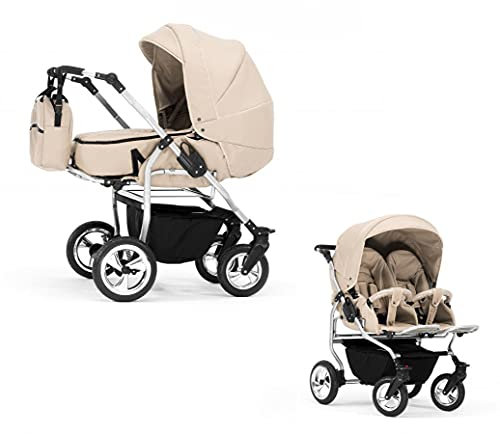 Elcar Zwillingskinderwagen 2 in 1 Duo Twin inkl. Sportsitze - 11 Teile - in Beige