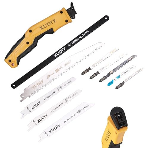 Sierra manual de hojas múltiples 10 en 1, sierra para metales, sierra de jab. Para cortar paneles de yeso, madera, placas de yeso, metal, plástico, madera contrachapada. Mecanismo con cambio de hoja.
