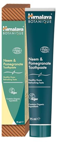 Himalaya Ecocert Cosmos Natural Certified Botanique Dentifricio Neem e Melograno con Attivi Bio, Combatte la Placca, Sbianca i Denti, Senza Fluoro, Senza SLS, 75ml