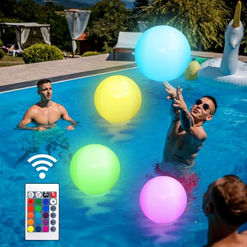 Riisoyu Aufblasbarer LED Leuchtender Wasserball, IP68 Leuchtende Glow-Ball-Pool-Spielzeuge mit Infrarot-Fernbedienung 16 Leuchtfarben 4 Lichtmodi Heller LED-Leucht-Wasserball