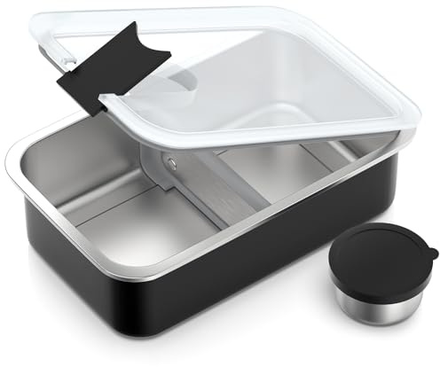 Bakpoco Stainless Steel Bento Lunch Box for Adult, 42oz Leak-Proof Lunch Box Containers, Microwave-Safe, with Adjustable Divider, Convenient Metal Lunchbox for Work, Travel