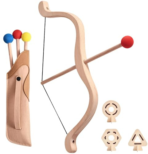 REDKNOT Arco y flecha de madera para adultos con 3 flechas, 3 objetivos y 1 bolsa de almacenamiento para interior y exterior