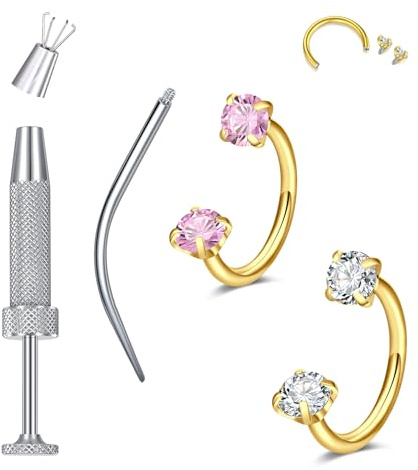 MODRSA Näsring näsa-piercing septumring: 2 st 18 g hästsko kirurgiskt stål näsring guld piercing smycken kvinnor zirkonium 8 mm med bärverktyg, Rostfritt stål