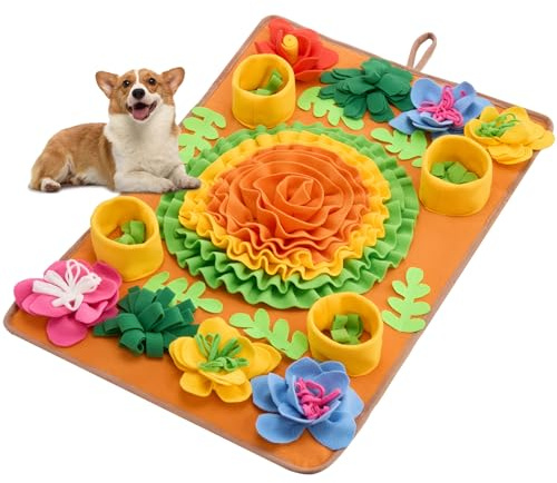 Avont Snuffle Mat for Dogs, Sniff Activity Interactive Sniffing Feeding Puzzle Slow Feeder for Puppies Cats Pets, Stress Relief Foraging Skills Brain Stimulation Enrichment -Floral