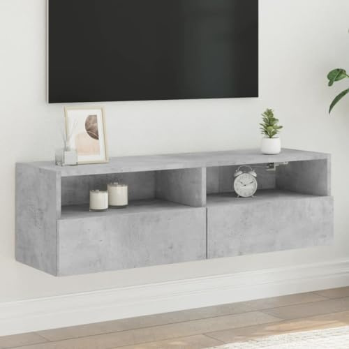 HaoChrymec Mobile TV da Parete in Legno con Ripiani e Anta, Soluzione Contenitiva Sospesa per Soggiorno, adatto a Salotto e Ingresso, Grigio Cemento, 100x30x30 cm