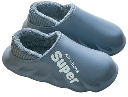 Gyios Pantofole Calde da Donna per Uomo Invernale in Cotone Scarpe Interni Esterno Coppia Camera Letto di Grandi Dimensioni-Blu Grigio-42-43