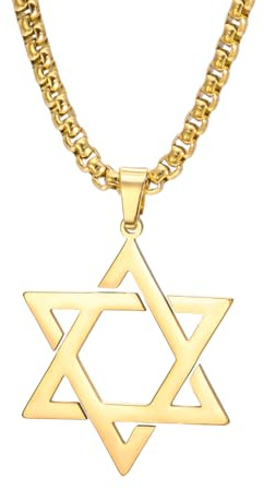 LIKGREAT Collana Stella di David per Uomo e Donna Ciondolo Esagonale in Acciaio Inox Gioiello Religioso Ebraico di Protezione per Hanukkah (Oro)