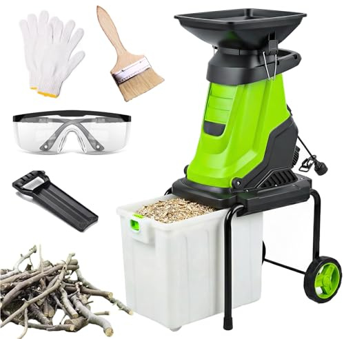 Electric Wood Chipper, 2800W 1.8 Leaf Mulcher with 50L Collection Bag, ood Chipper & Shredder with 4500RPM/Min for Yard Waste Leaf and Branches 10 meters line