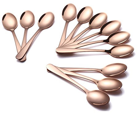 Buyer Star 12 Piezas de Cuchara de Café, Oro Rosa 14 cm Acero Inoxidable Mini Cucharilla para Azúcar Postre Pastel Espresso Demitasse Ice Cream