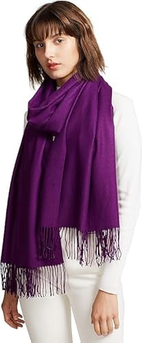 maamgic Bufanda Mujer Invierno Pañuelo Palestino Bufanda Pashmina Mujer Grande Chal Sólido Algodón Suave con Borlas Regalos Originales Reversibles Scarf 200 × 70 CM Violet