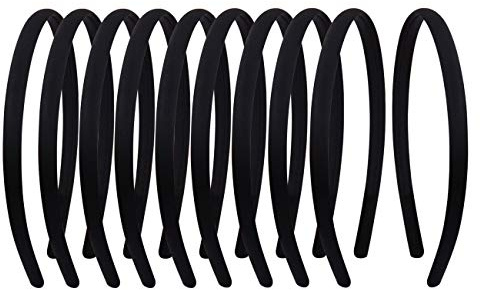 Suyegirl 20Pcs Women's Fabric Covered Satin Headbands 1CM Wide Black Ribbon Head Bands Girl's Black Headband Thin Hard Hairbands DIY Hair Pieces Accessories