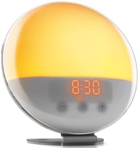 Simulatore dell’Alba Alta Fedeltà - Per un Risveglio Luminoso - Sveglia Luminosa con Modalità Notte Fonda e Rumore Bianco - Simulazione Luce del Sole, Tramonto, Lampada da Comodino Radio