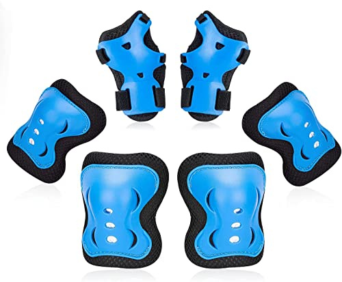 Swygoo Protezione Pattini Bambino, Ginocchiere | Gomitiere | Tutore Polso Protezioni Set per Bambini, Sicurezza Set per Ciclismo Pattinando Pattinare Pattinaggio in Linea Skateboard Scooter (Blu)