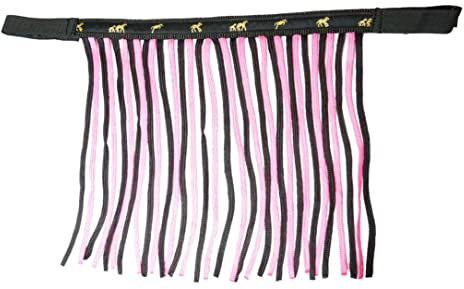 Fliegenfransen für Pferde Fliegenmaske mit Fransen & Klettverschluss, Fliegenhaube für Shetty, Pony, Cob, Warmblut, Kb (Warmblut (Full), Schwarz-Pink)