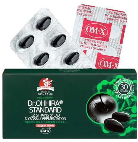 Dr. OHHIRA® Standard Salud Intestinal - Probióticos, Prebióticos y Postbióticos en OM-X® - 3 Años de Fermentación Sin Calefacción de 12 Cultivos Bacterianos Vivos Con 14 Frutas, 30 cápsulas