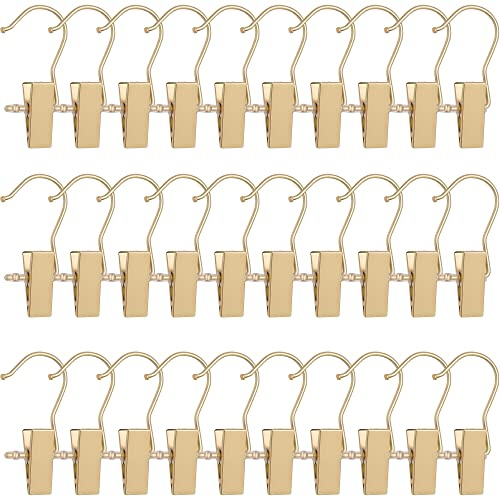 BEWISHOME 30 PCS Gold Boot Hangers for Closet, Laundry Hooks with Clips, Boot Hanging Hold Clip, Clothes Pins, Space Saving Portable Travel Hangers Clip, Jeans, Tall Boots, Towel, Gold FYC30G