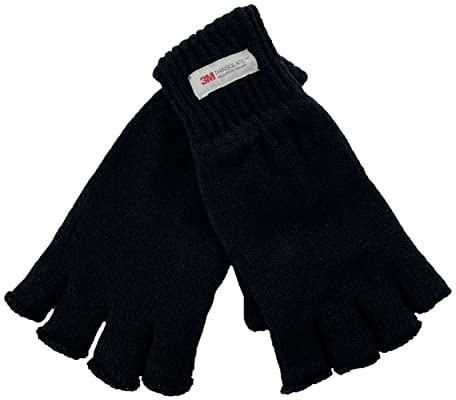 Thingimijigs Men's Black Thermal 3M Thinsulate Fingerless Knitted Gloves - M/L