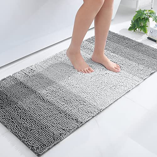 Homaxy Chenille Badezimmerteppich rutschfeste Hochflor Badematte Waschbar Badteppich Weich Badvorleger Saugfähige Duschvorleger für Badezimmer - 60x120 cm, Grau