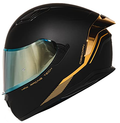 HAX Obsidian Full Face Dual Visor Adult Motorcycle Helmet for Motorbike Street Bike with Pinlock Ready DOT Approved Matte Black Gold XL