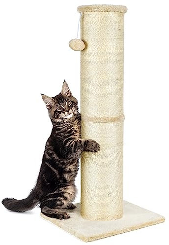 PAWSCRAT Kratzbaum für Katzen, 81,3 cm hoch, 14 cm großer Durchmesser, natürlicher Sisal, Kratzfest und langlebig, hoher Katzenkratzbaum für Indoor-Katzen, schützen Sie Ihre Möbel, Beige