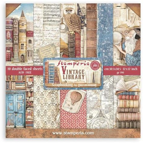 Stamperia, Vintage Library 12 x 12 Paper Pack