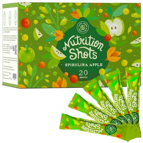 Nutrition Shot | Spirulina e Mela | Bevanda in Polvere con Vitamina C | Integratore Difese Immunitarie Adulti | Rinforza naturalmente il Sistema Immunitario | 20 shot per confezione | Alpha Foods