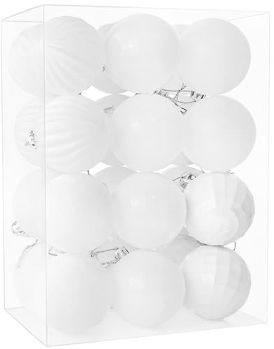 24 Pieces 60mm Christmas Balls Decoration Shatterproof Christmas Tree Baubles Glitter Hanging Ball for Holiday Wedding Party Decoration, White