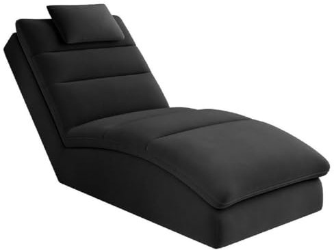 Casa Padrino Chaise Longue de Luxe avec Coussin de tête Noir 85 x 170 x H. 92 cm - Fauteuil inclinable de Salon - Récamier - Meuble de Salon - Meuble de Luxe