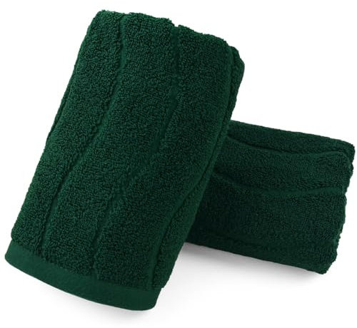 Jacquotha 2-Piece Hand Towels Set in Forest Green, Wavy Striped Jacquard Towels for Bathroom Kitchen Gifts (13x29 Inches, 100% Cotton)