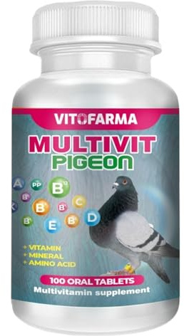 VITOFARMA MULTIVIT Pigeon para palomas 100 Tabs Vitamins Minerals Aminoacids for Racing Pigeons Show Pigeons Rollers Supplement for Birds