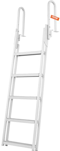 VEVOR Flip-Up Dock Ladder 5 Steps, 350 lbs Load Capacity, Aluminum Alloy Pontoon Boat Ladder with 4'' Wide Step & Nonslip Mat, Deck Ladders for Ship/Lake/Pool/Marine Boarding