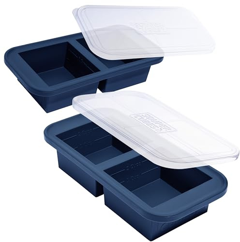 Souper Cubes 2 Cup Silicone Freezer Molds with Lids – Soup Cubes for Freezing Lasagna, Leftovers, Soups, Sauces, Casseroles, Meal Prep Meals and More – Blueberry 2-Pack