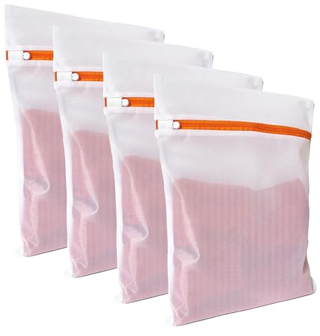 4 Pack Mesh Laundry Bags for Delicates 12inx16in (30cmx40cm), Dryer Safe, Breathable Fine Net, Sturdy Anti-Rust Zipper, Mesh Laundry Bags for Lingerie, Bra, Underwear, Sneakers, Socks, Laundry Club™