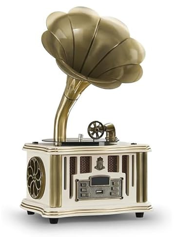 Tocadiscos de vinilo para gramófono con altavoz integrado de 3,5 mm de entrada auxiliar/USB/FM y función Bluetooth, perfecto para los amantes de la música en el hogar/oficina