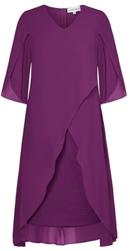 Hanna Nikole Dam, stora storlekar, chiffong, cocktailklänning, cape, V-ringad, business, aftonklänning, # Rosa lila, M