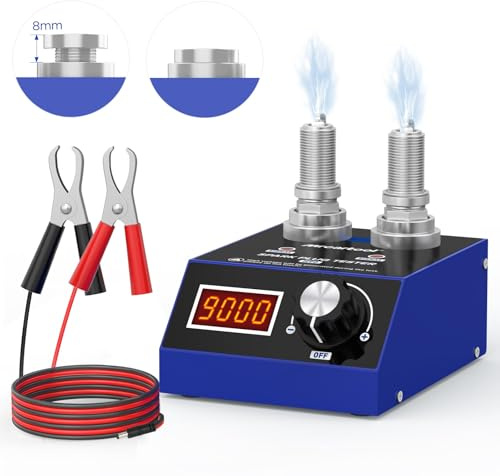PLAYOCCAR 110V/220V Testeur de bougies - Double trou Automobile Testeur de bougies d'allumage pour bougies longues, Fréquence 500~9000RPM, Bougie d'allumage pour voiture à essence,avec affichage, pour