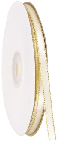 QUARKZMAN Cinta de Satén Blanco con Borde Dorado, 1/4 Pulgada x 50 Yardas Cinta de Satén de Poliéster de Doble Cara para Ramo de Flores, Envoltura de Regalos, Manualidades