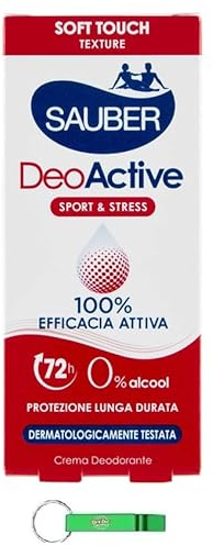 12x SAUBER Deodorant DeoActive Sport & Stress Deodorante in Crema Creme-Deodorant – Besonders geeignet bei übermäßigem Schwitzen, 35ml + Beni Culinari Kostenloser Schlüsselanhänger