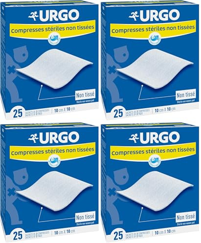 Urgo - Compresses stériles - Non tissées - Boîte de 25 sachets de 2 compresses - 10cm x 10cm (Lot de 4)