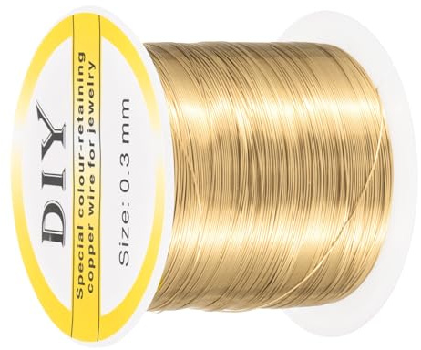 sourcing map 0.3mm/28 Gauge Copper Wire for Jewelry Making, 1 Roll Craft Tarnish Resistant Beading Wire for Jewelry Making Supplies DIY (Bright Gold)-100m
